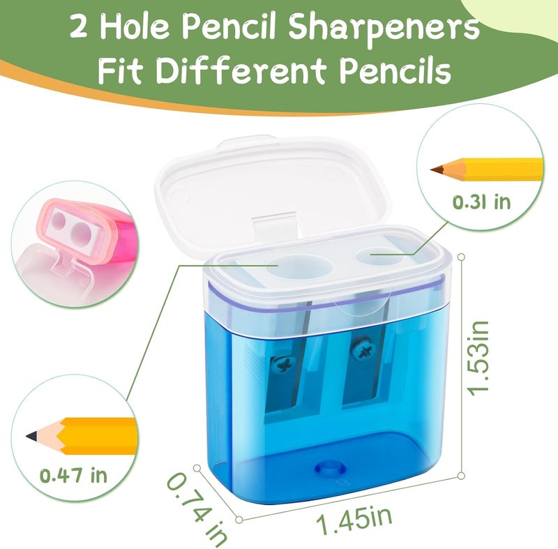 JEFURE 30 Pcs 2 Holes Small Manual Pencil Sharpener with Lid, Colored Handheld Dual Hole Pencil Sharpeners Bulk, Crayon Colored Pencils Sharpener, Pencil Sharpener for Kids, Office, School, Classroom - Image 2